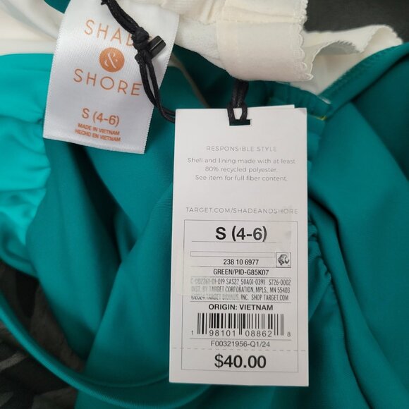 WOMEN’S FRONT WRAP COLORBLOCK ONE PIECE SWIMSUIT SHADE & SHORE TEAL GREEN S - Picture 7 of 7